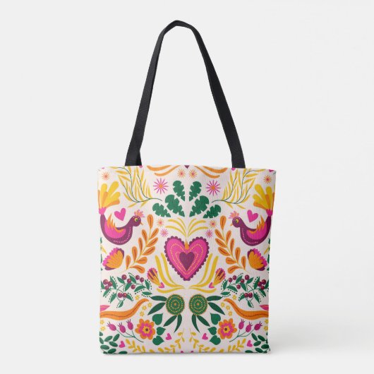Kleurrijk Mexicaans design met hart en vogels Tote Bag (Achterkant)