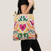 Kleurrijk Mexicaans design met hart en vogels Tote Bag (Dichtbij)