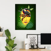 Kleurrijk Mexicaans etnisch masker W/Parrot op gro Poster (Thuiskantoor)
