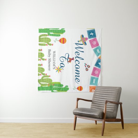 Kleurrijk Mexicaans Feest Cactus Baby Shower Wandkleed (In Situ (horizontaal))