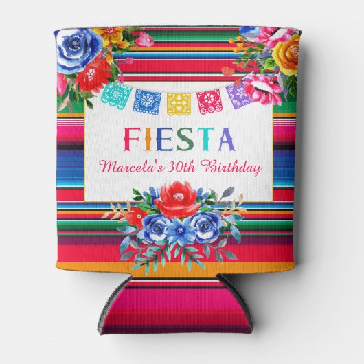 Kleurrijk Mexicaans Feest Serape & Bloemmotief Blikjeskoeler (Voorkant)