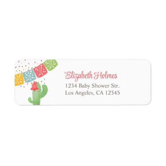 Kleurrijk Mexicaans Fiesta Baby shower Adres Etiket (Voorkant)