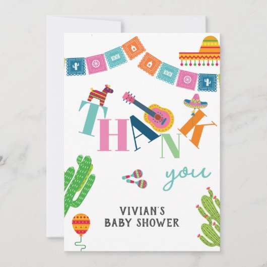 Kleurrijk Mexicaans Fiesta Baby shower Bedankkaart (Voorkant)