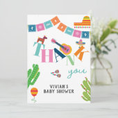 Kleurrijk Mexicaans Fiesta Baby shower Bedankkaart (Staand voorkant)