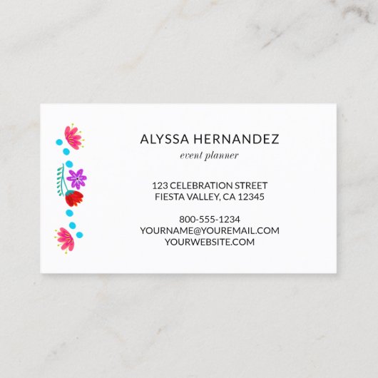 Kleurrijk Mexicaans Fiesta Bloemen Wit Visitekaart Visitekaartje (Achterkant)