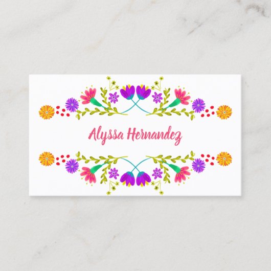 Kleurrijk Mexicaans Fiesta Bloemen Wit Visitekaart Visitekaartje (Voorkant)