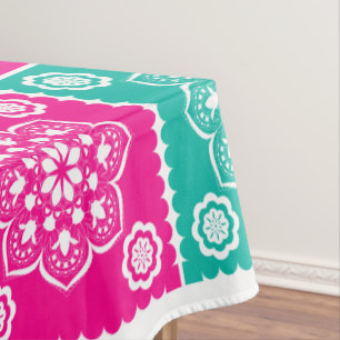 Kleurrijk Mexicaans Papel Picado op Witte Achtergr Tafelkleed