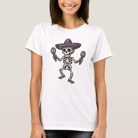 Kleurrijk Mexicaans Skelet T-shirt (Voorkant)