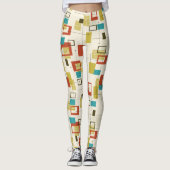Kleurrijk Mid-Century modern geometrisch patroon Leggings (Voorkant)