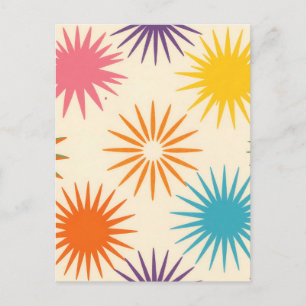 Kleurrijk mid-century stervormig patroon briefkaart