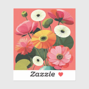 Kleurrijk midcentury bloemenvazen stilleven sticker