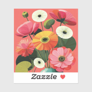 Kleurrijk midcentury bloemenvazen stilleven sticker