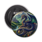 Kleurrijk, middeleeuws Drakenkasteel Button Flesopener (Voorkant)