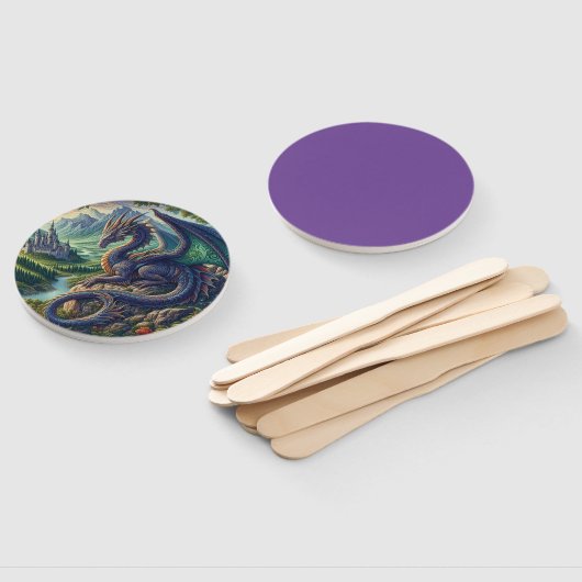 Kleurrijk, middeleeuws Drakenkasteel Handwaaier (Niet-gemonteerd)