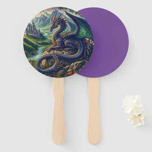 Kleurrijk, middeleeuws Drakenkasteel Handwaaier (Voorkant en achterkant)