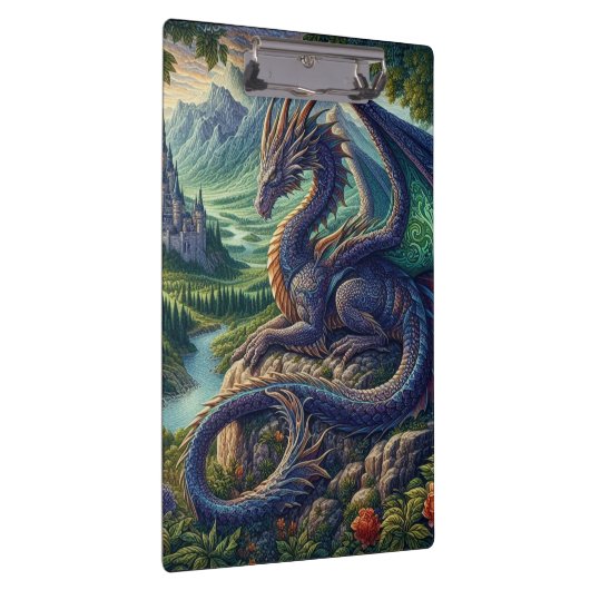 Kleurrijk, middeleeuws Drakenkasteel Klembord (Rechts)