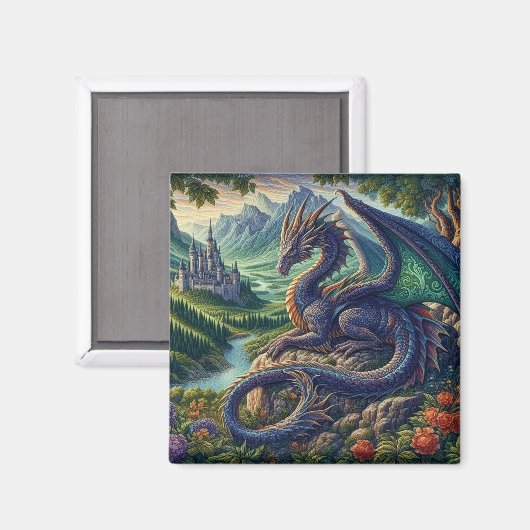 Kleurrijk, middeleeuws Drakenkasteel Magneet (Voorkant / Achterkant)