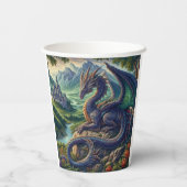 Kleurrijk, middeleeuws Drakenkasteel Papieren Bekers (Achterkant)