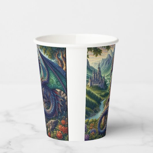 Kleurrijk, middeleeuws Drakenkasteel Papieren Bekers (Links)
