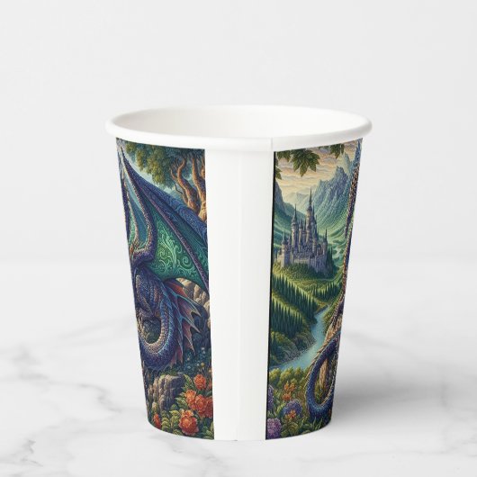 Kleurrijk, middeleeuws Drakenkasteel Papieren Bekers (Rechts)