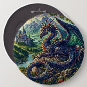 Kleurrijk, middeleeuws Drakenkasteel Ronde Button 6,0 Cm (Voorkant /achterkant)