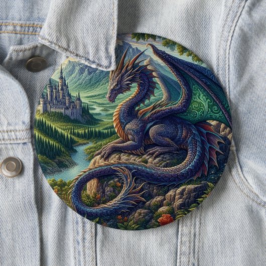 Kleurrijk, middeleeuws Drakenkasteel Ronde Button 6,0 Cm (In situ)