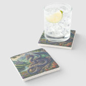 Kleurrijk, middeleeuws Drakenkasteel Stenen Onderzetter (Zijkant)