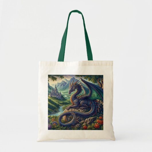 Kleurrijk, middeleeuws Drakenkasteel Tote Bag (Voorkant)