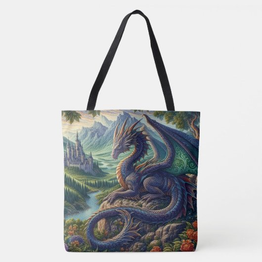 Kleurrijk, middeleeuws Drakenkasteel Tote Bag (Voorkant)
