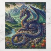 Kleurrijk, middeleeuws Drakenkasteel Wijn Etiket (Enkel label)