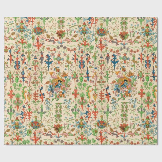 Kleurrijk middeleeuws patroon Verpakkingspapier Cadeaupapier (Vlak)