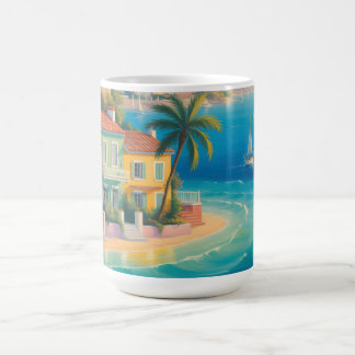 Kleurrijk Middellands Zee-dorp op tropisch strand Koffiemok