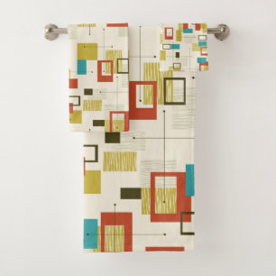 Kleurrijk Midden-Eeuw retro geometrisch patroon Bad Handdoek