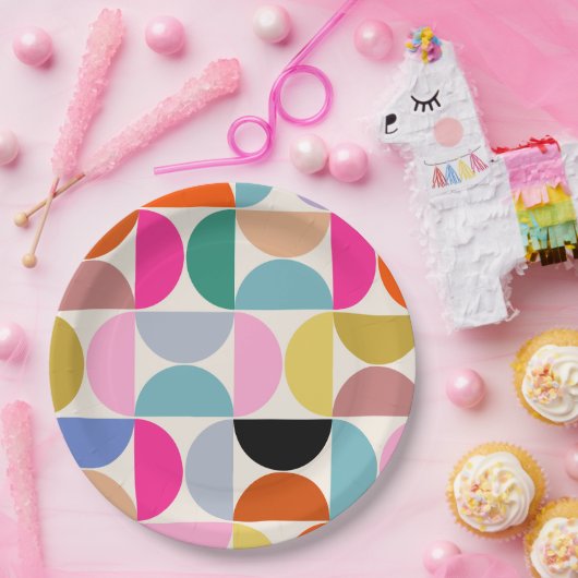 Kleurrijk Midden-eeuws modern Abstract patroon Papieren Bordje (Feest)