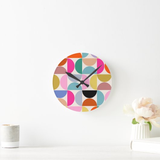 Kleurrijk Midden-eeuws modern Abstract patroon Ronde Klok (Huis)