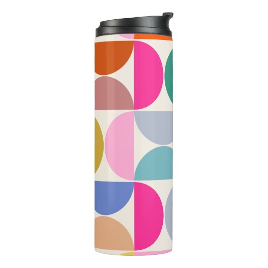 Kleurrijk Midden-eeuws modern Abstract patroon Thermosbeker (Gedraaid links)