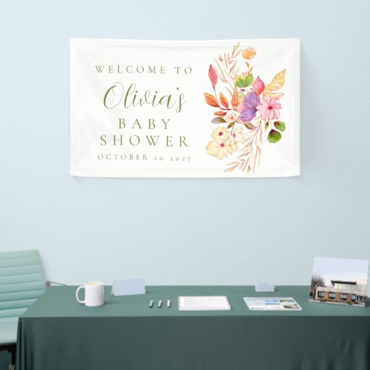 Kleurrijk minimalistisch bloemig Baby shower welko Spandoek (Beurs)