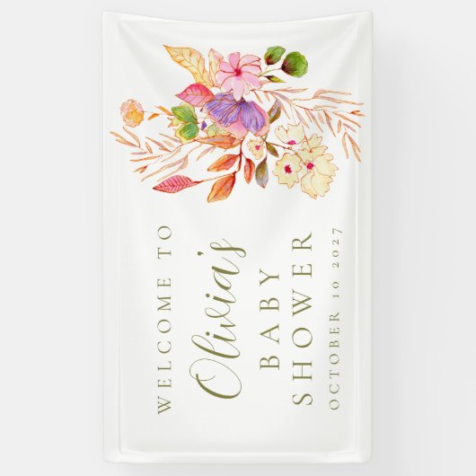 Kleurrijk minimalistisch bloemig Baby shower welko Spandoek (Verticaal)