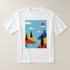 Kleurrijk minimalistisch landschap t-shirt