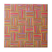 Kleurrijk modern abstract kruisrasterpatroon tegeltje (Voorkant)