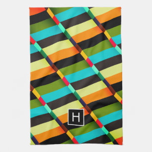 Kleurrijk modern abstract strepen & monogram theedoek