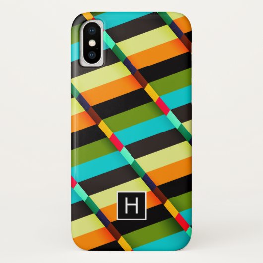 Kleurrijk modern abstracte strepen & monogram Case-Mate iPhone case (Achterkant)