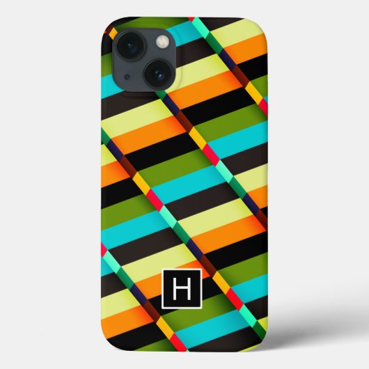 Kleurrijk modern abstracte strepen & monogram Case-Mate iPhone case (Achterkant)
