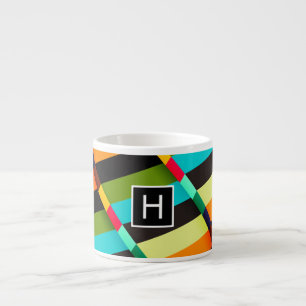 Kleurrijk modern abstracte strepen & monogram espresso kop