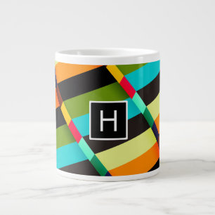 Kleurrijk modern abstracte strepen & monogram grote koffiekop