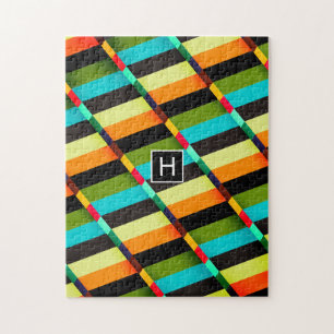 Kleurrijk modern abstracte strepen & monogram legpuzzel