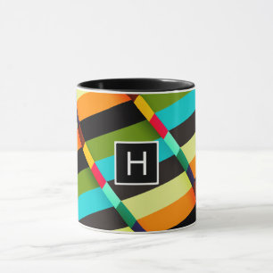 Kleurrijk modern abstracte strepen & monogram mok
