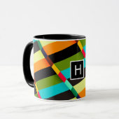 Kleurrijk modern abstracte strepen & monogram mok (Voorkant links)