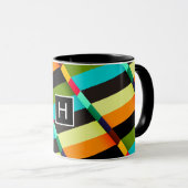 Kleurrijk modern abstracte strepen & monogram mok (Voorkant rechts)