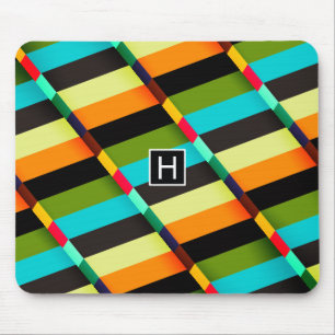 Kleurrijk modern abstracte strepen & monogram muismat